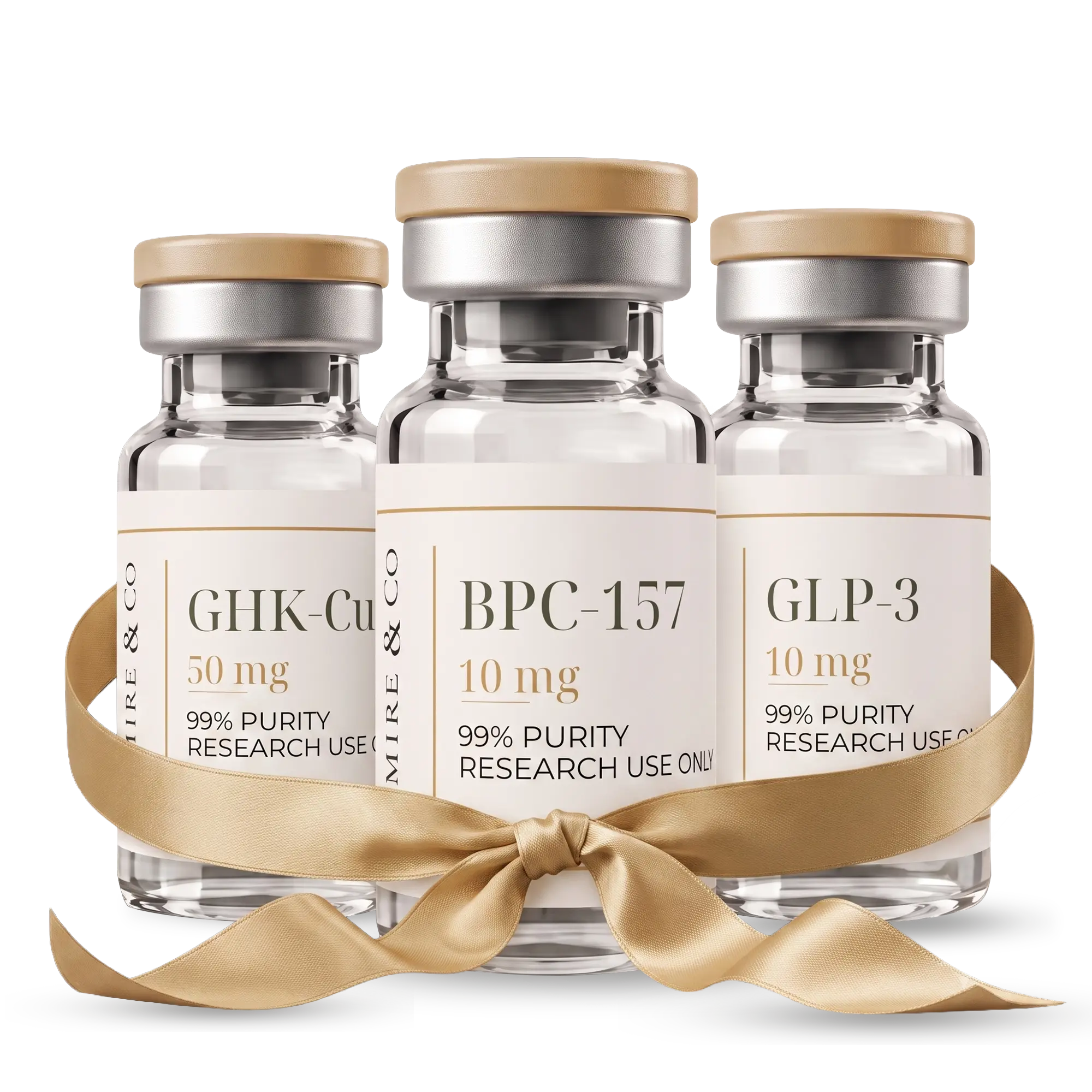 The Researcher&rsquo;s Trio &mdash; GLP-3, BPC-157 and GHK-Cu, ribbon-tied